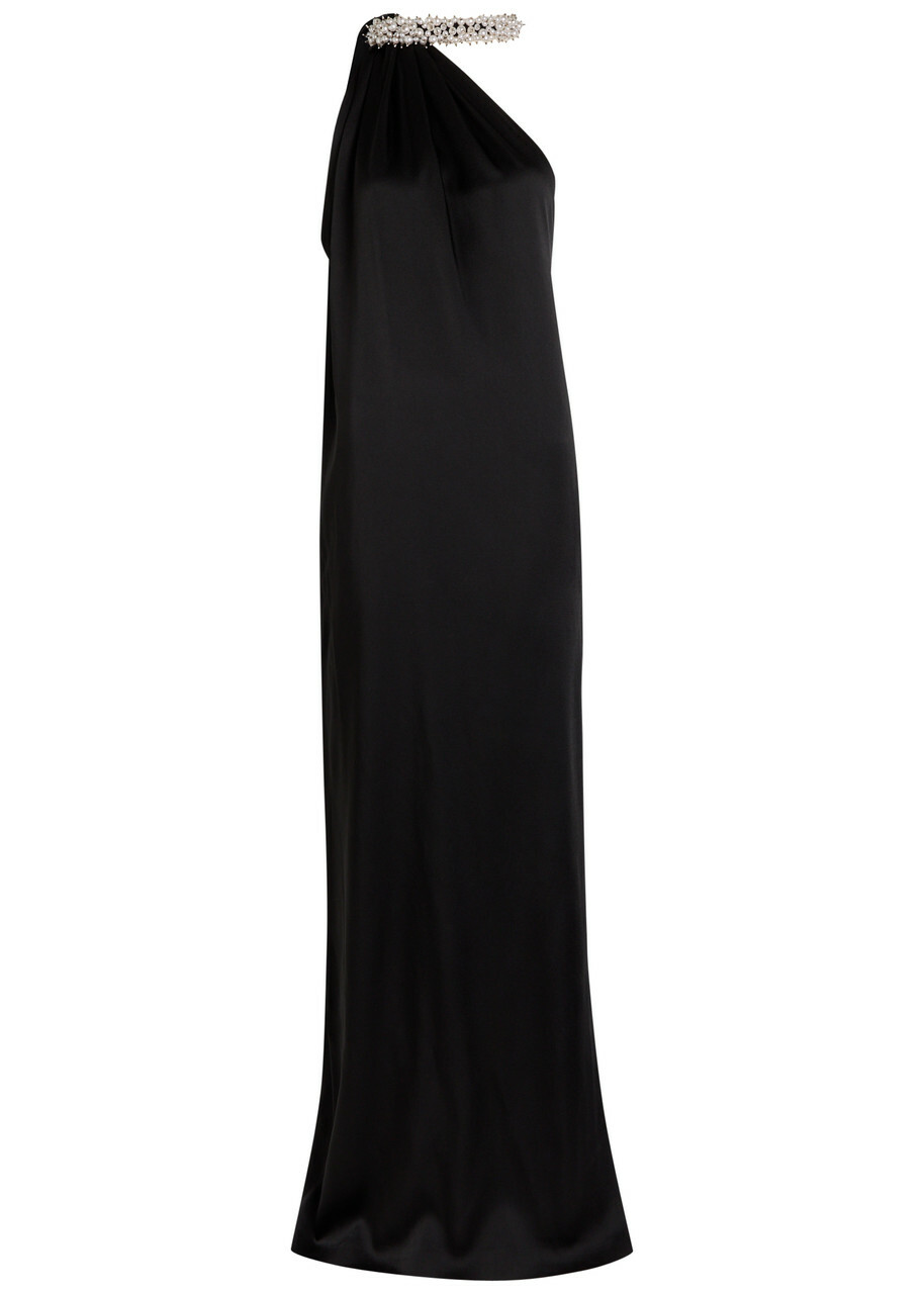 Stella Mccartney Faux Pearl-embellished Satin Gown Black