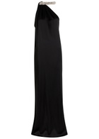 Stella Mccartney Faux Pearl-embellished Satin Gown Black