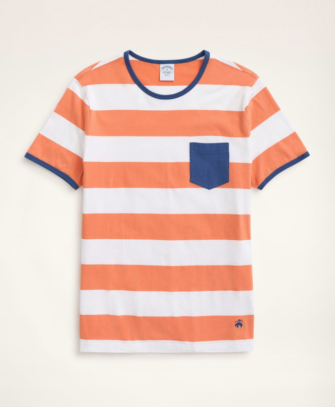 Photo: Brooks Brothers Men's Cotton Striped Pocket T-Shirt | Orange