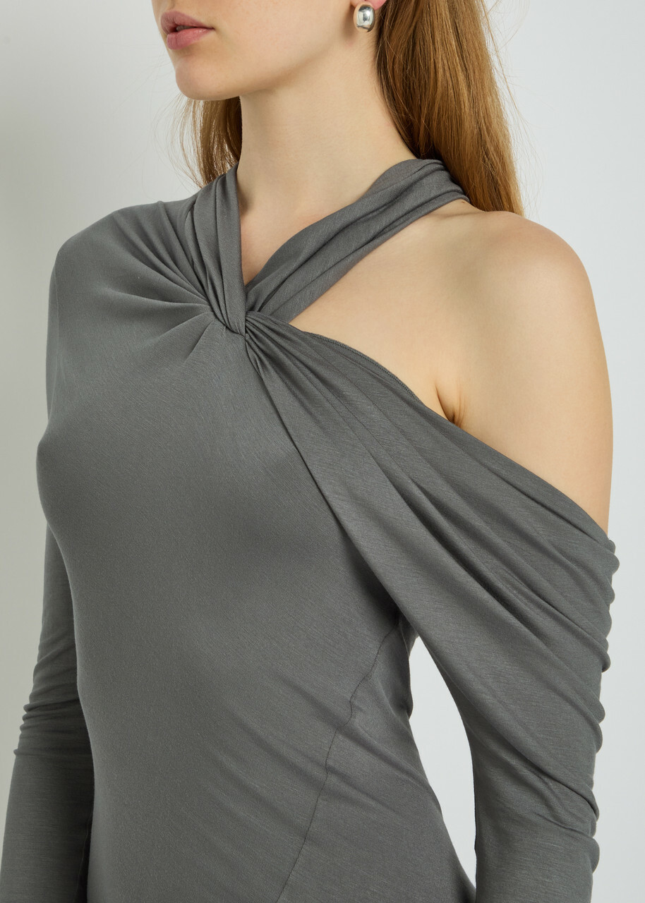 Aaron Esh Asymmetric Jersey Midi Dress Grey