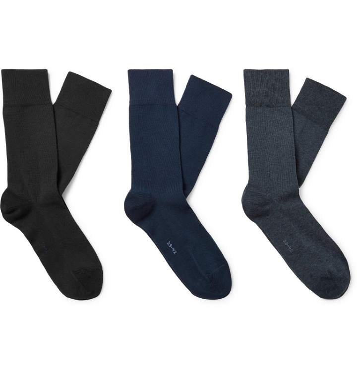 Photo: FALKE - Three-Pack Stretch Cotton-Blend Socks - Blue