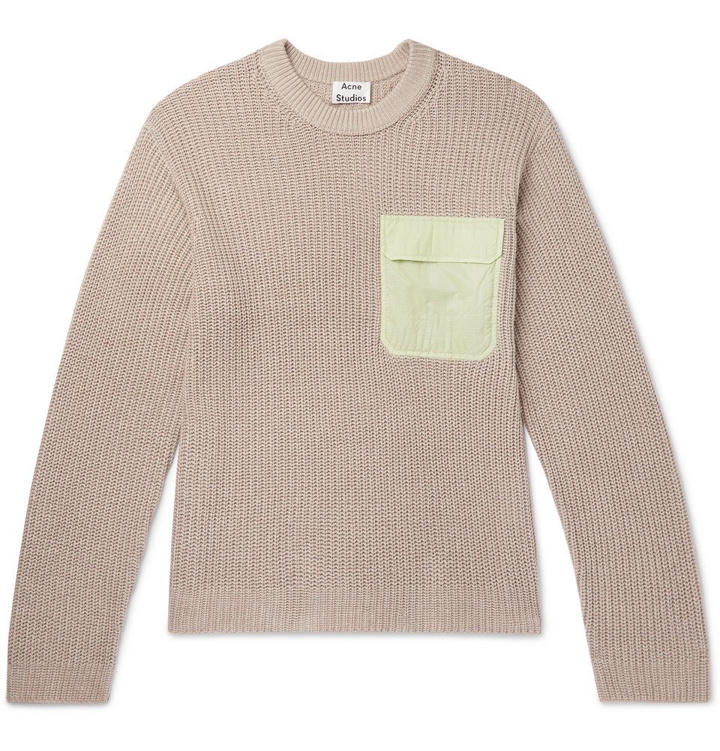 Photo: Acne Studios - Karim Oversized Ripstop-Trimmed Cotton and Linen-Blend Sweater - Taupe