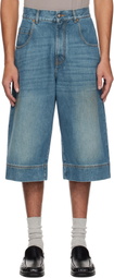 Palm Angels Blue Lasered Curved Logo Denim Shorts