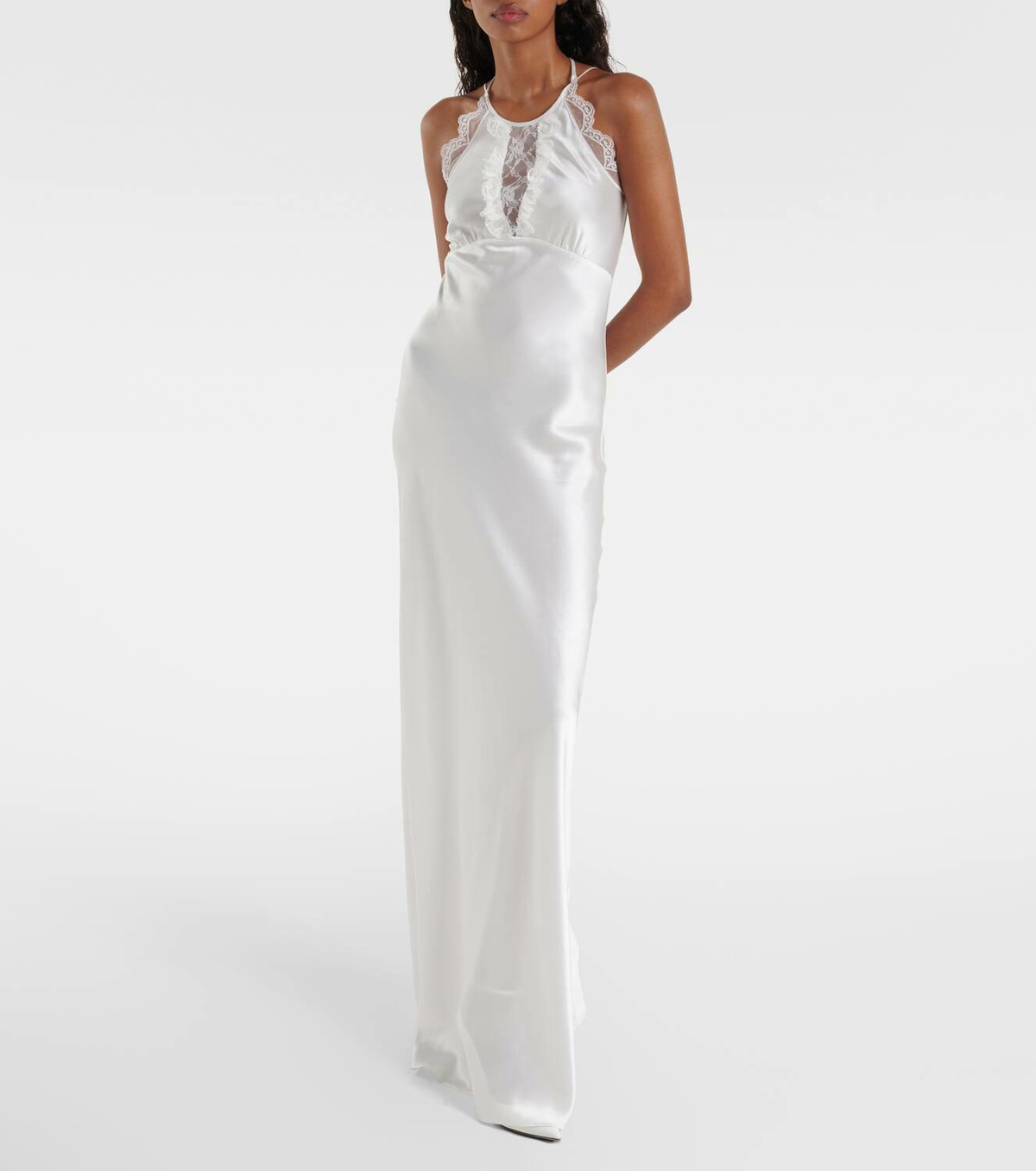 Rodarte Bridal floral-appliqué lace-trimmed silk gown