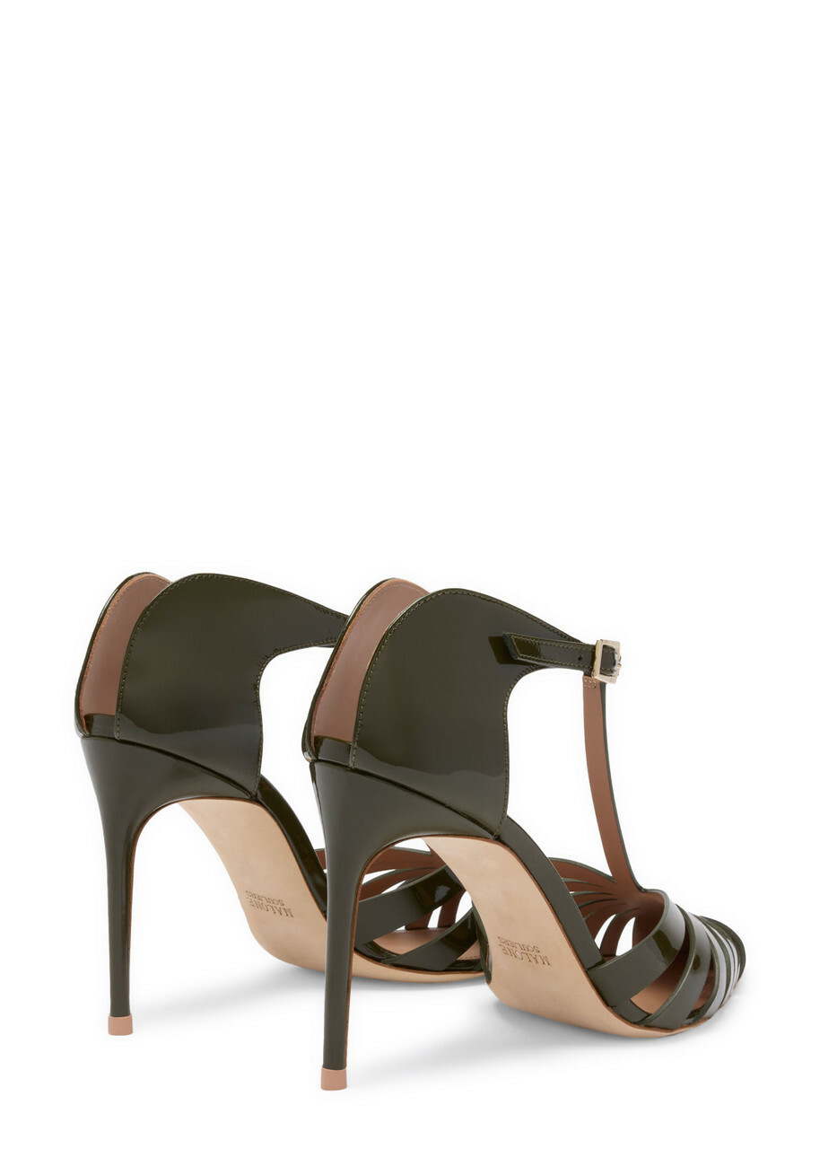Malone Souliers Jennifer 90 Patent Heeled Mules Khaki