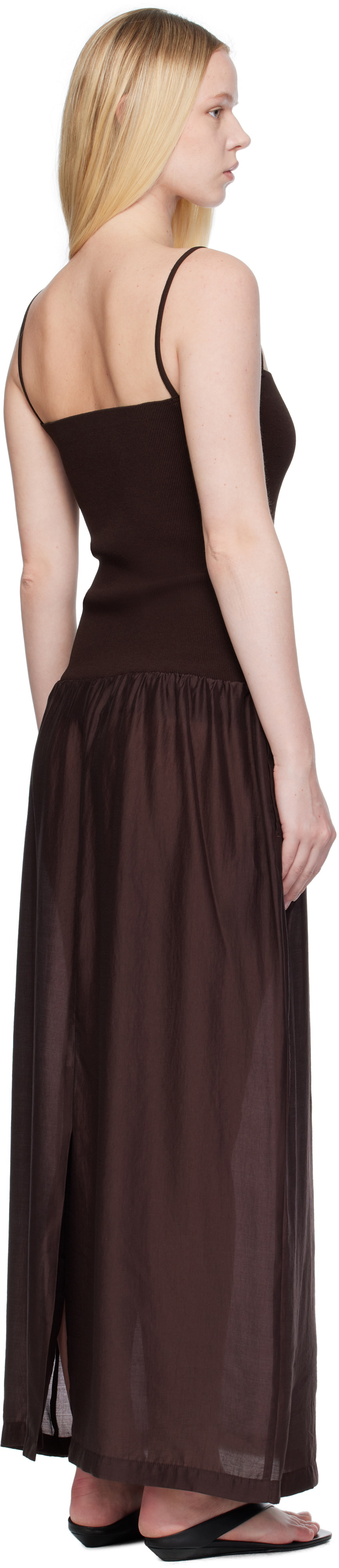 AMOMENTO Burgundy Silky Knit Maxi Dress
