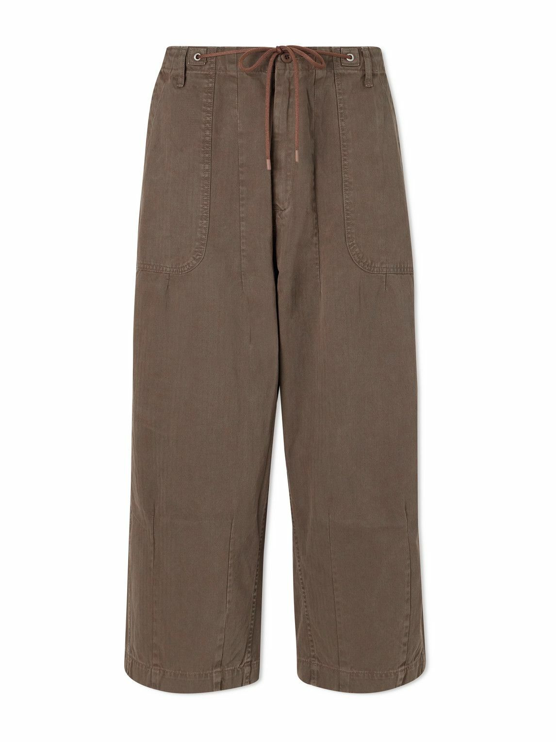 Cherry Los Angeles - Herringbone Cotton Drawstring Trousers - Brown