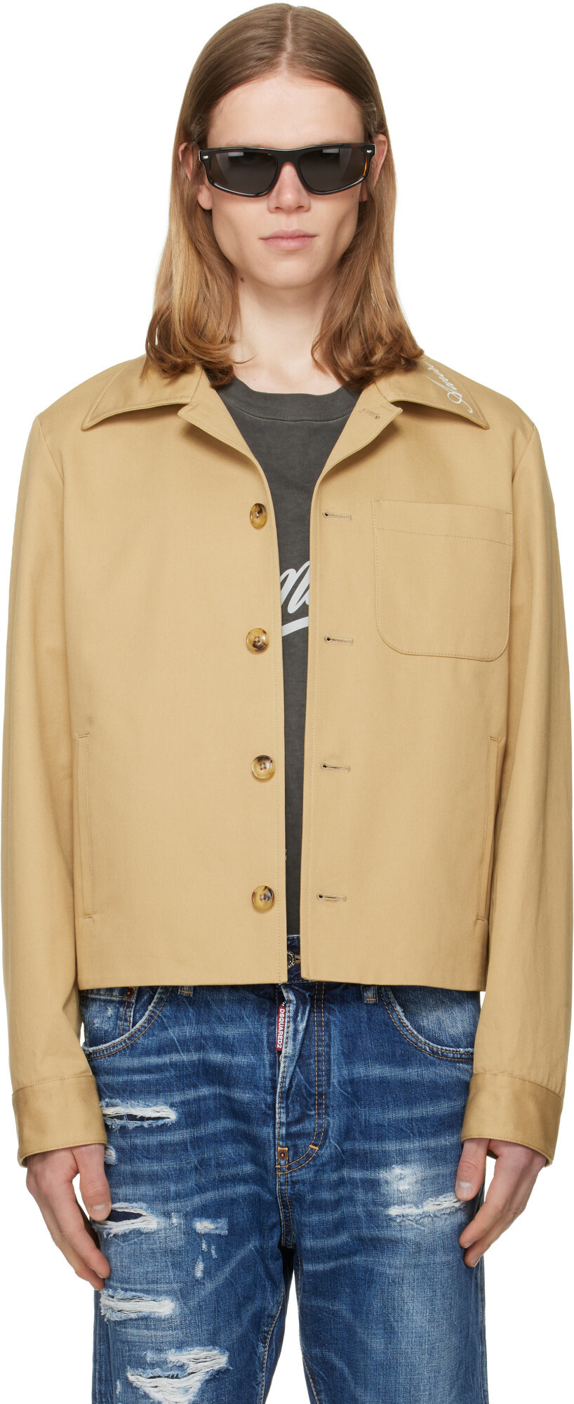 AMIRI Beige Script Collar Shirt Jacket