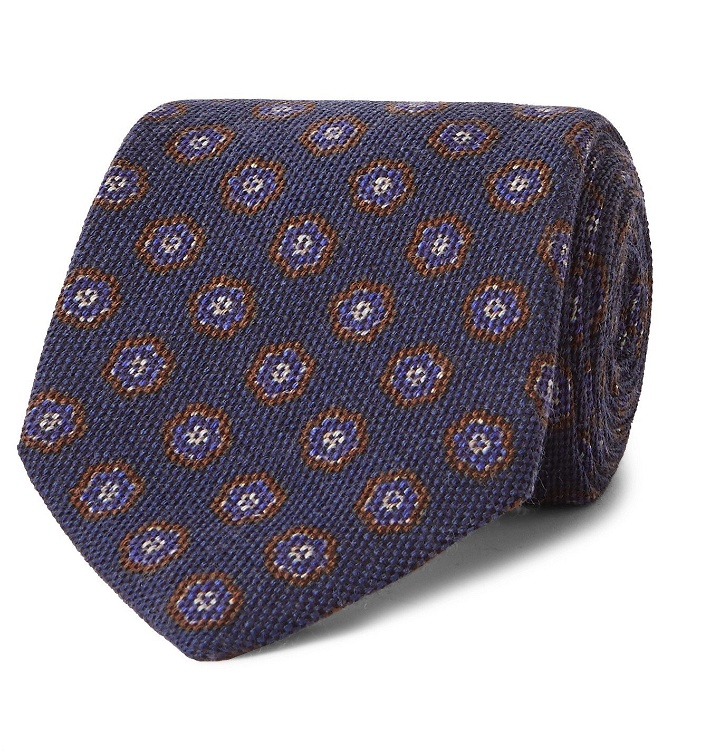 Photo: Anderson & Sheppard - 9cm Floral-Print Wool and Silk-Blend Tie - Blue