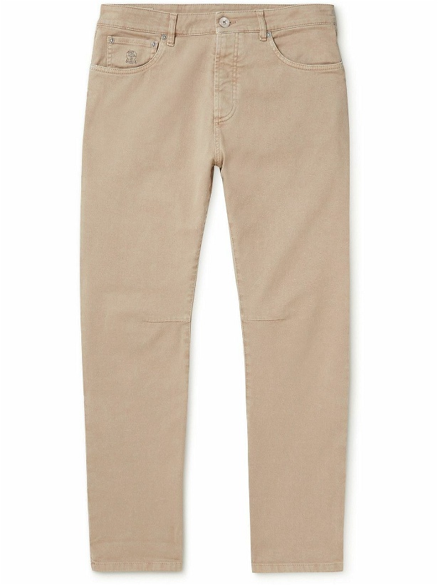 Photo: Brunello Cucinelli - Tapered Garment-Dyed Stretch-Cotton Trousers - Neutrals