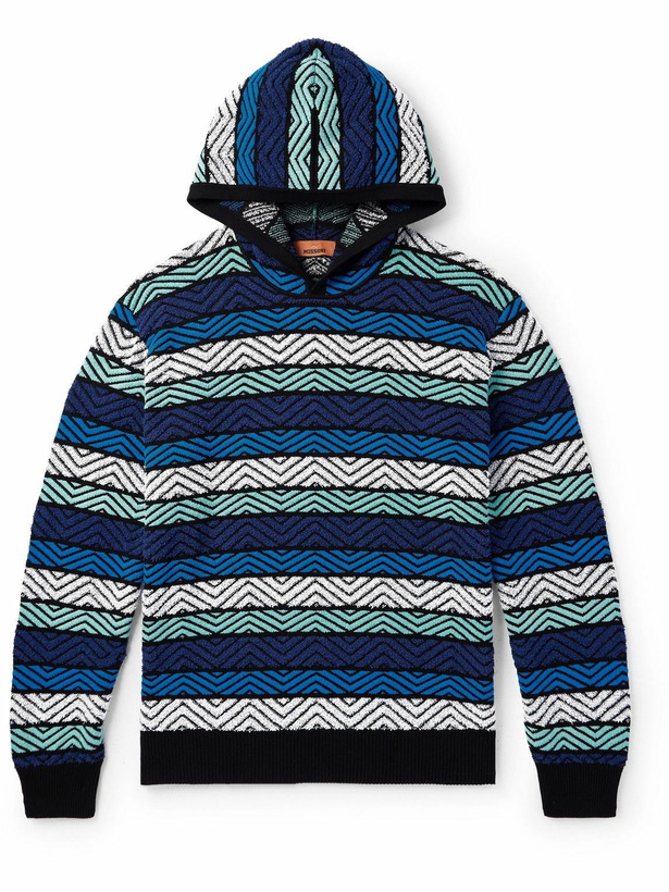 Photo: Missoni - Striped Cotton-Blend Terry Jacquard Hoodie - Blue
