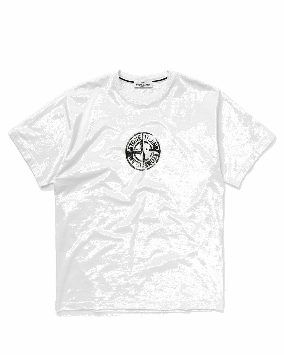 Photo: Stone Island Tee Cotton Jersey, 'stamp Three' Print, Garment Dyed White - Mens - Shortsleeves