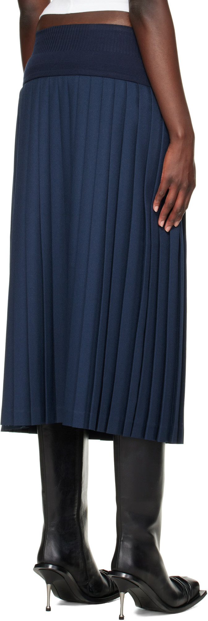 Stefan Cooke Navy Match Midi Skirt