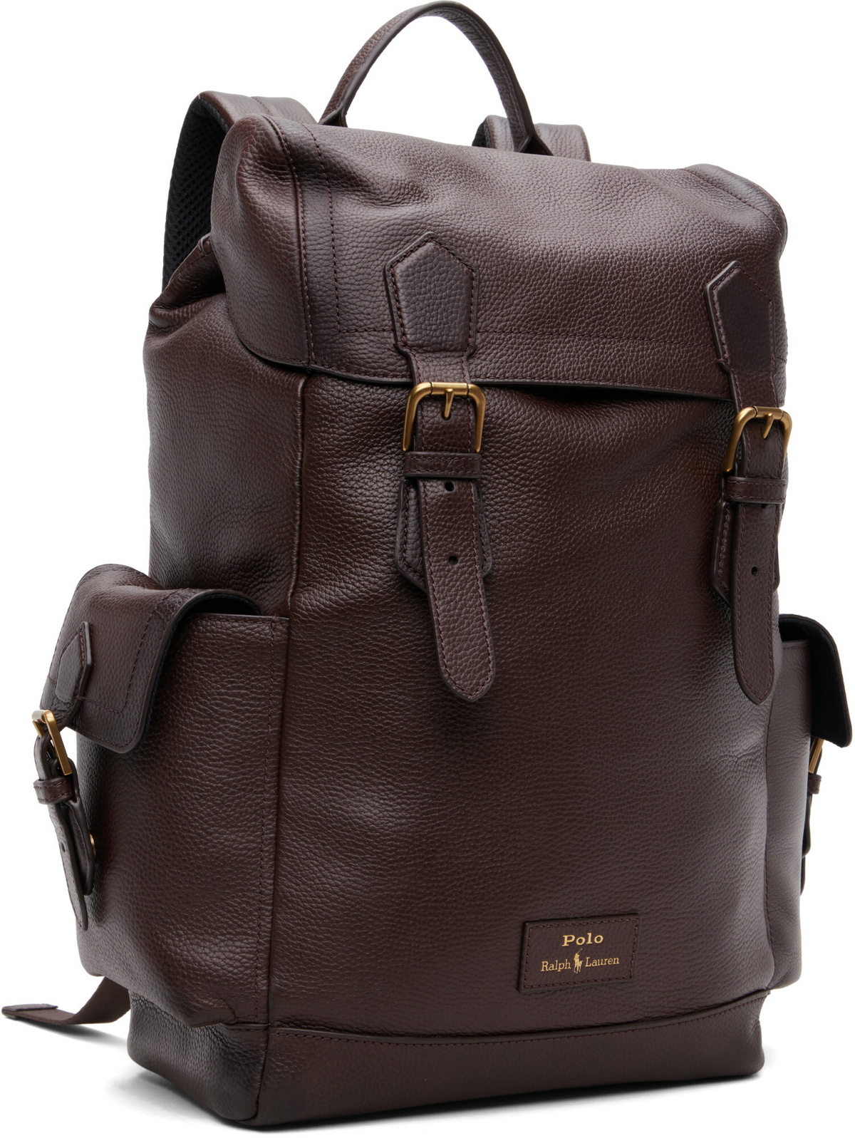 Polo Ralph Lauren Brown Pebbled Leather Backpack
