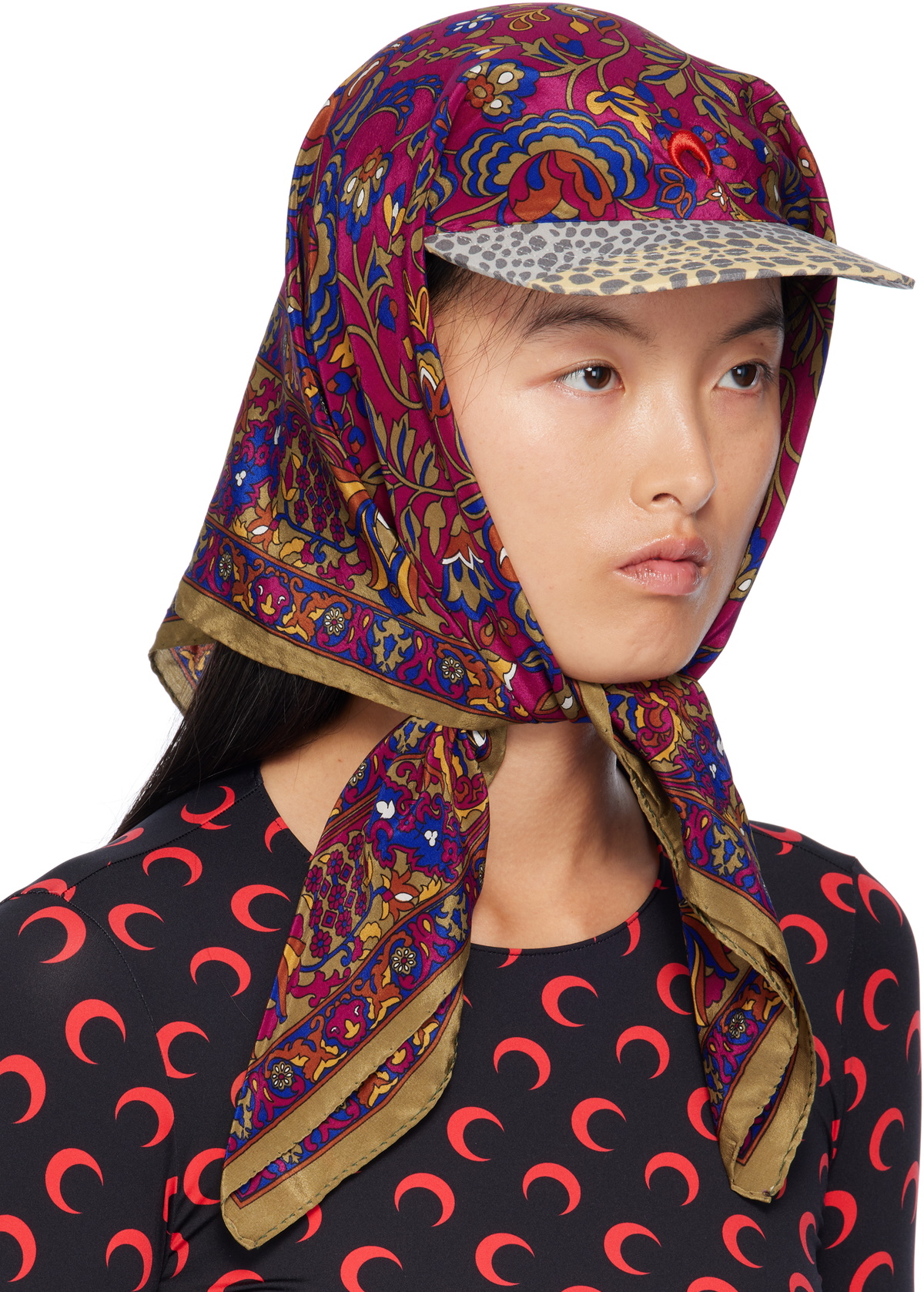 Marine Serre Multicolor Upcycled Silk Scarves Veiled Cap