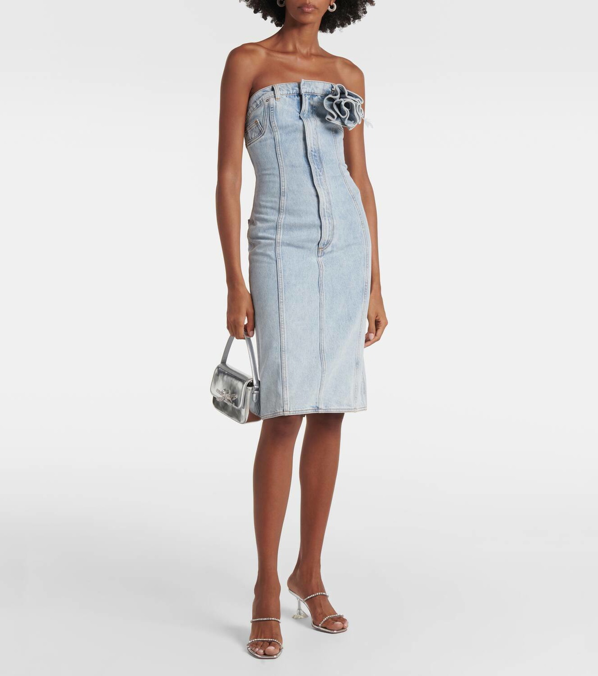 Area Floral-appliqué denim midi dress