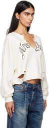 R13 Ecru 'New York' Cropped Sweatshirt