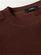Theory - Mattis Waffle-Knit Cotton-Blend Sweatshirt - Brown