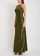 Reformation Jeany Halterneck Silk Maxi Dress Dark Green