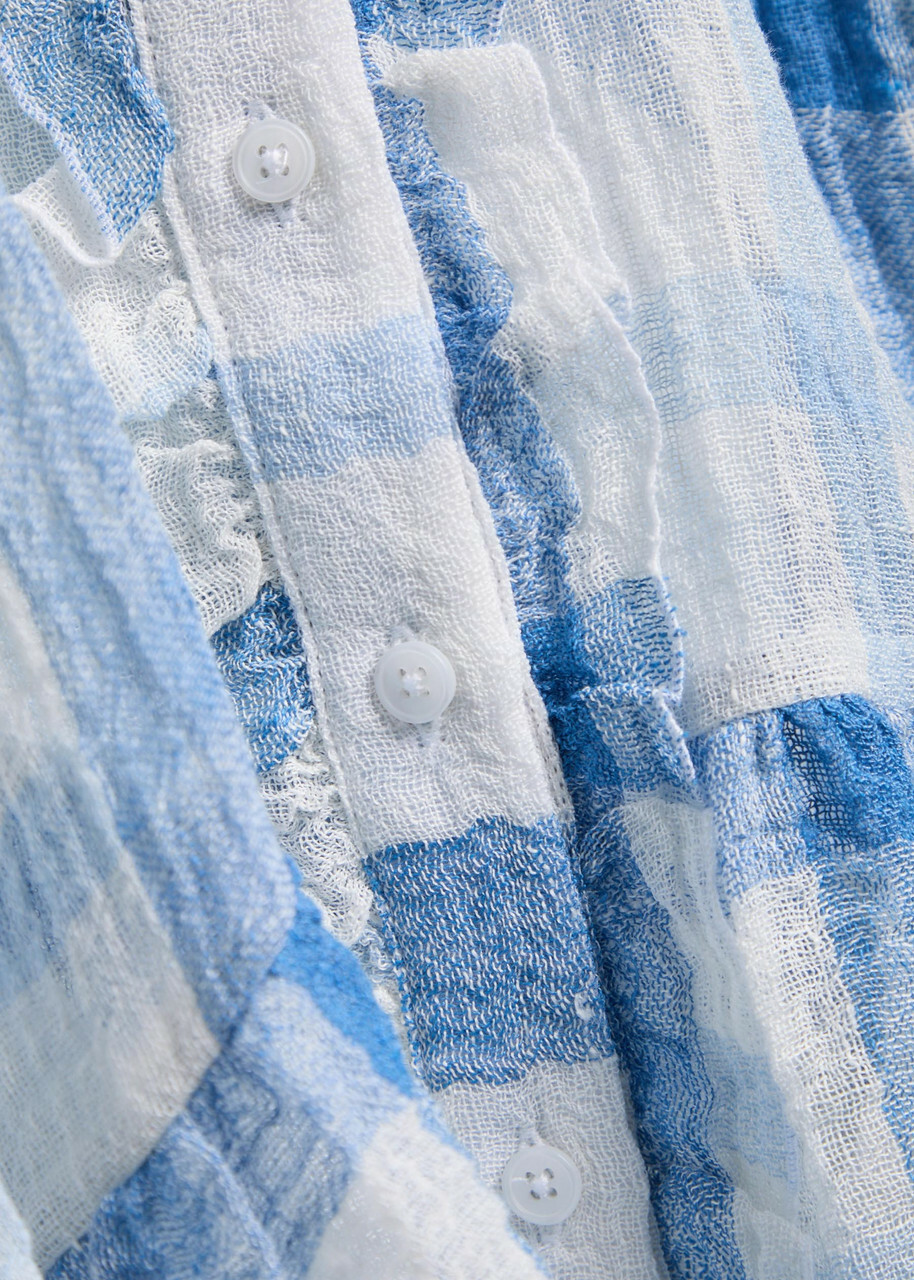 Lisa Marie Fernandez Checked Ruffled Linen-blend Maxi Dress Blue And White