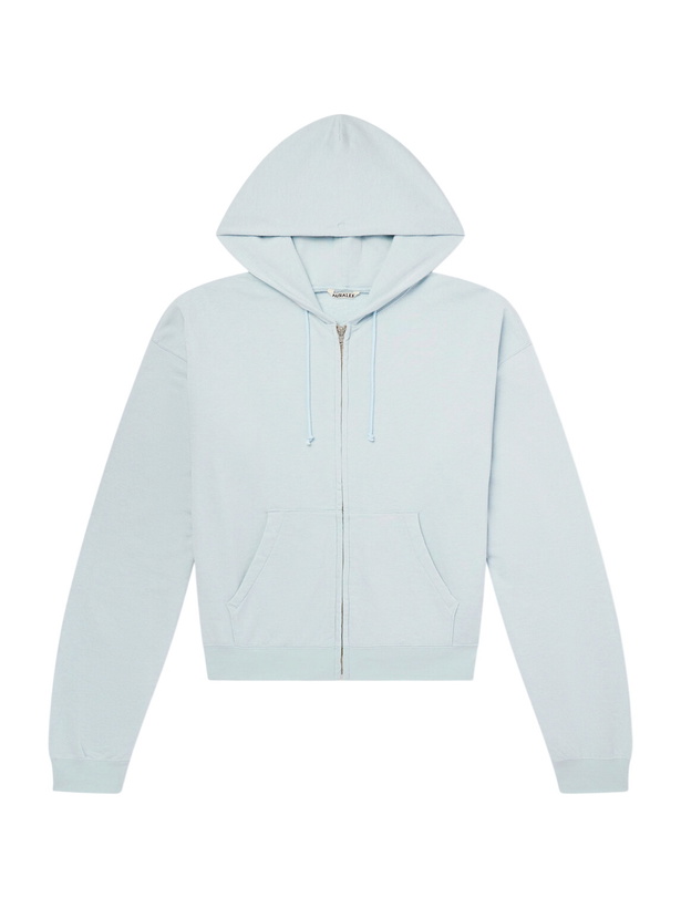 Photo: Auralee - Cotton, Wool and Silk-Blend Zip-Up Hoodie - Blue