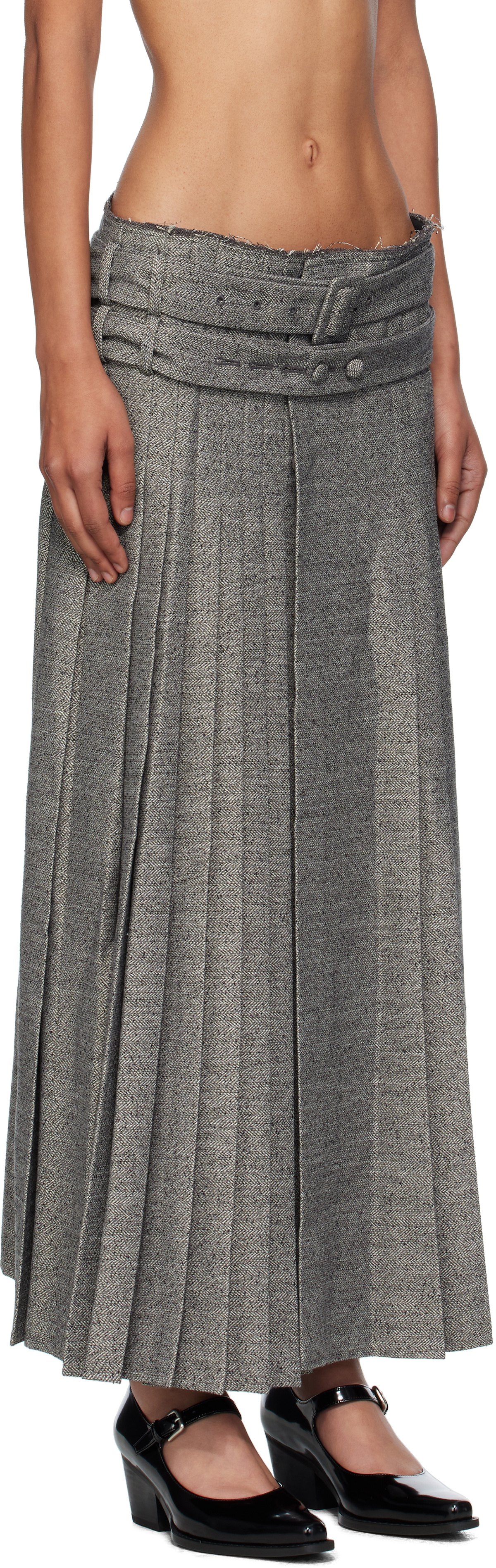 OPEN YY Gray Double Belted Maxi Skirt