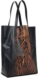 Jean Paul Gaultier Black & Brown Coated Canvas Printed Wood Tote