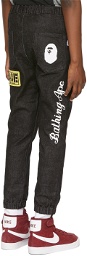 BAPE Kids Black Denim Multi Emblem Jogger Jeans