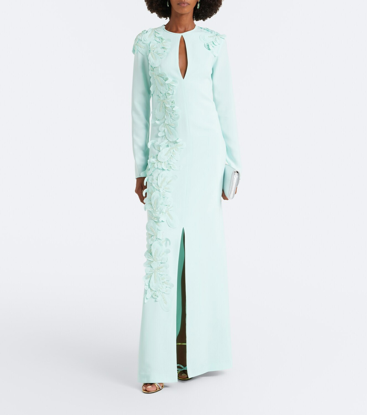 Costarellos Verana embellished floral-appliqué crêpe gown