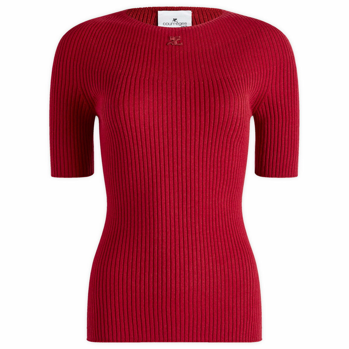 Courrèges Women's Short Sleeves Light Rib Sweater in Grenat
