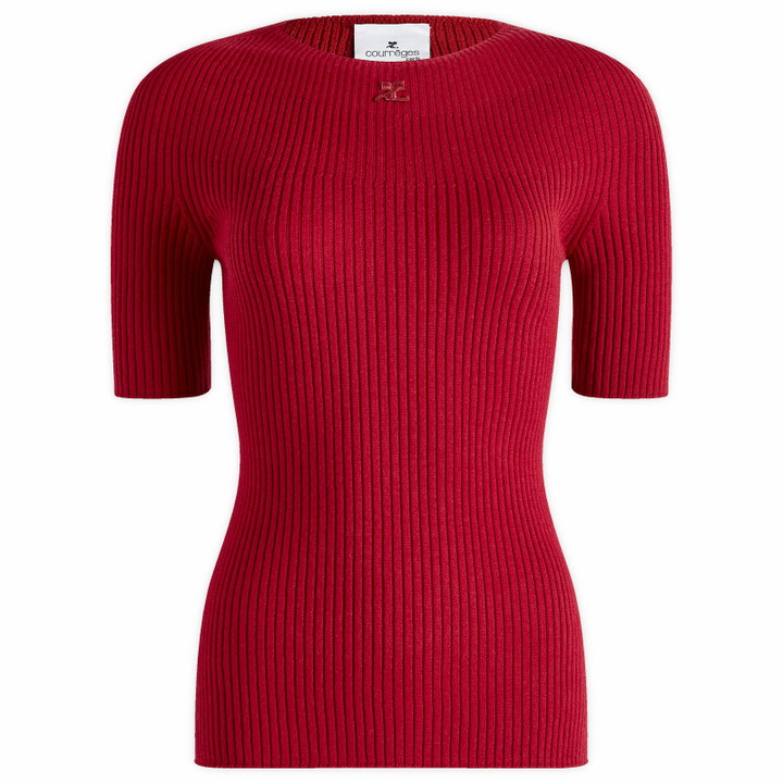 Photo: Courrèges Women's Short Sleeves Light Rib Sweater in Grenat