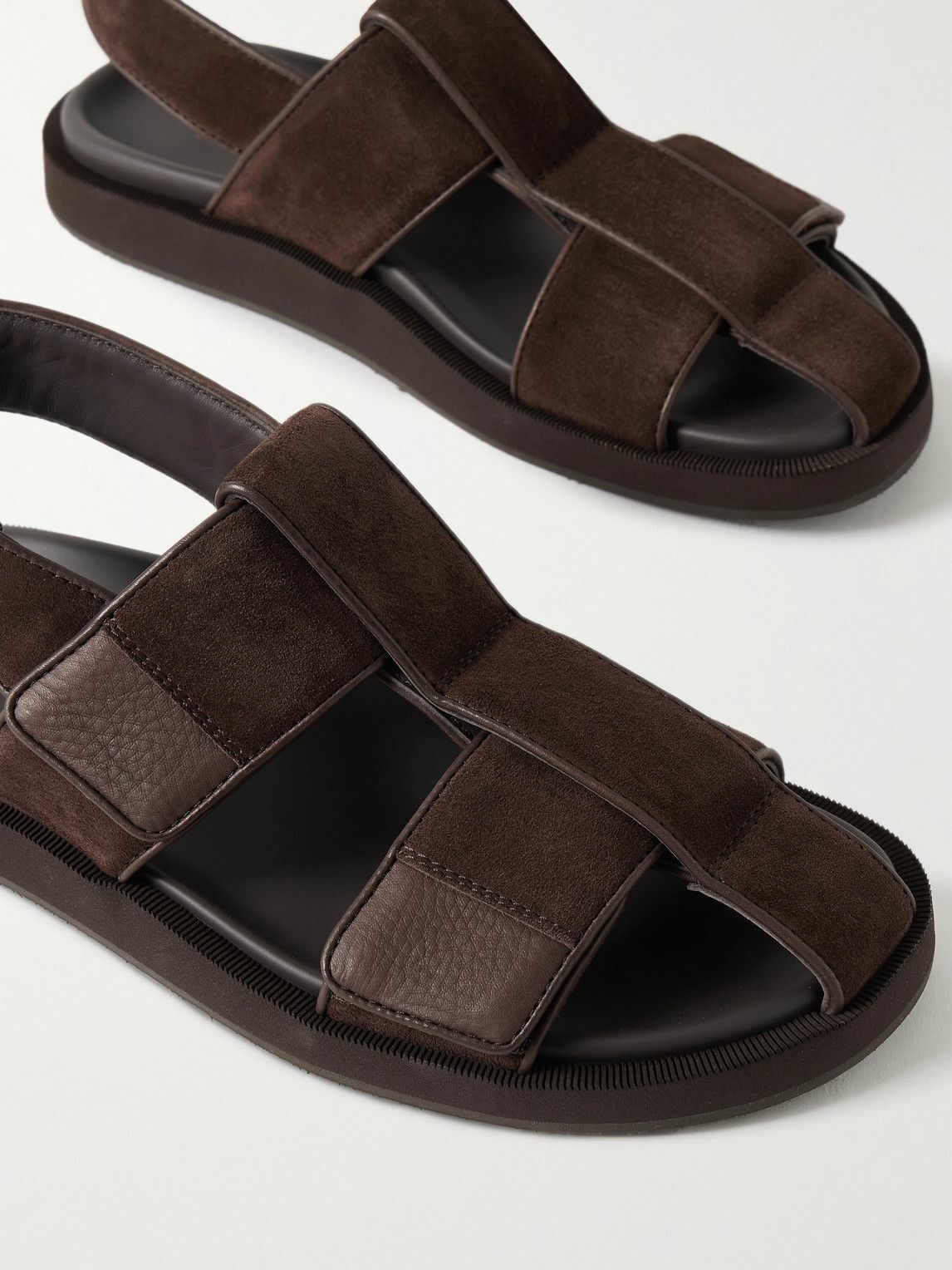 John Lobb - Milford Leather-Trimmed Suede Sandals - Brown