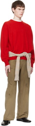 stein Red Pure Cashmere Knit Crew Neck LS Sweater