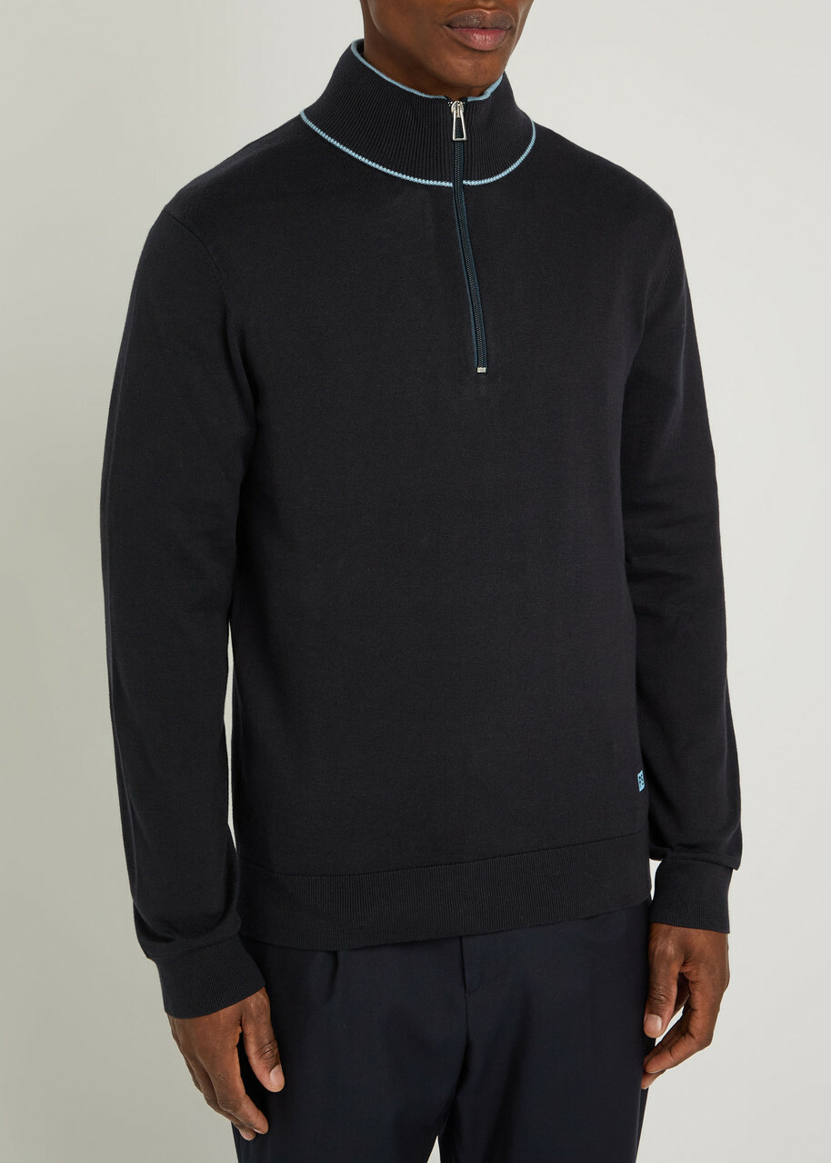 PS Paul Smith Half-zip Fine Cotton-knit Jumper Navy