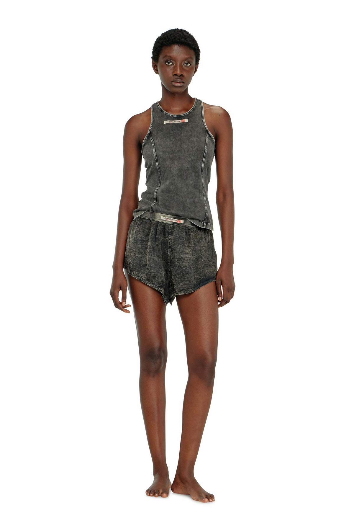 Diesel Cotton tank top with treated effect - Tops Womens in Grey