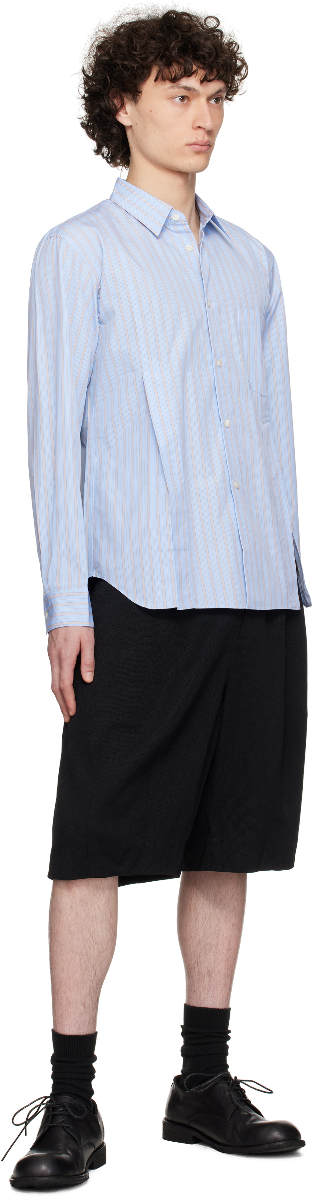 Comme des Garçons Homme Deux Blue Cotton Broad Stripe Shirt