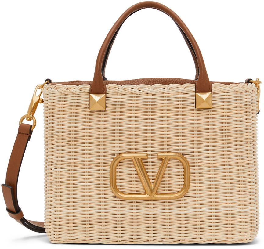 Valentino Garavani - Summer Woven Raffia & Brown Leather VLOGO Tote