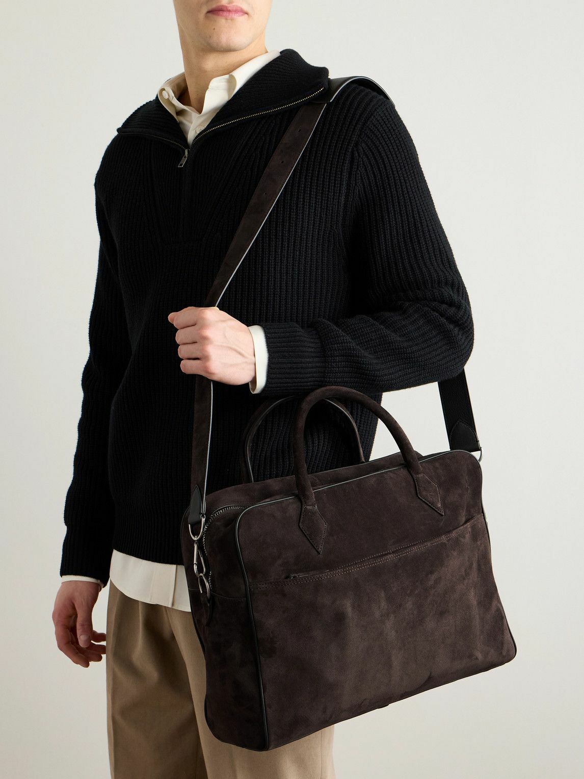 Métier - Closer All Day Full-Grain Leather-Trimmed Suede Briefcase