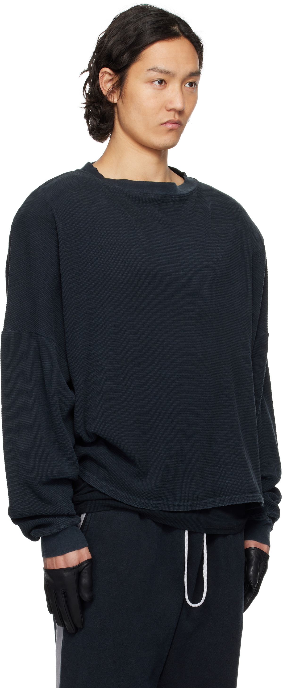 GREG ROSS Black Shoulder Pad Thermal Sweatshirt Greg Ross