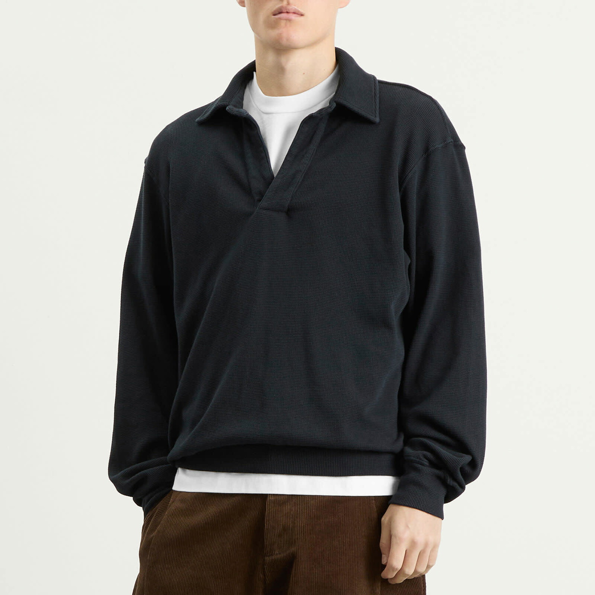 Les Tien Men's Thermal Banded Polo in Faded Black