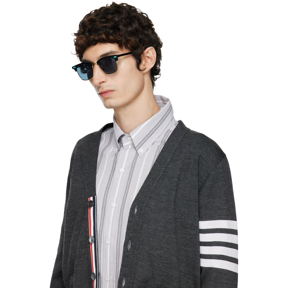 Thom Browne Black Acetate & Titanium Rectangular Sunglasses