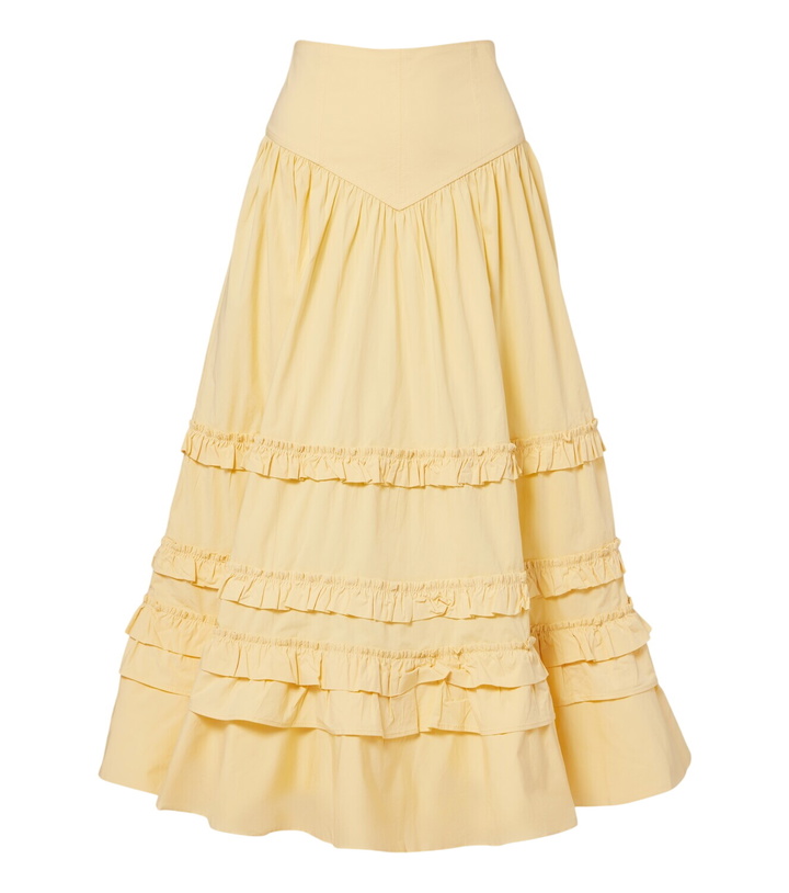 Photo: Ganni Ruffled shirred tiered cotton-blend midi skirt