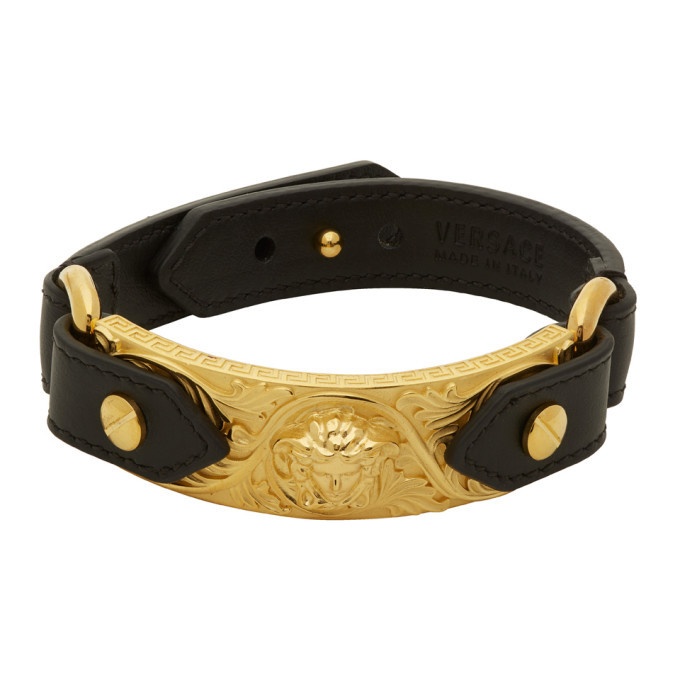 Photo: Versace Black and Gold Leather Medusa Bracelet