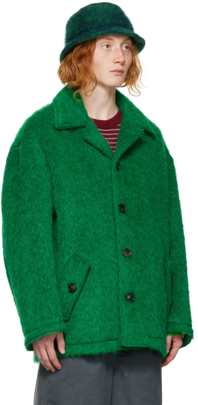 Marni Green Single-Breasted Faux-Fur Jacket Marni