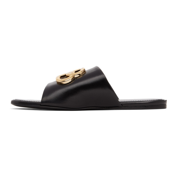 【BALENCIAGA】送料/関税込 OVAL BB SLIDES Balenciaga Black Oval BB Sandals Balenciaga