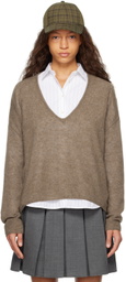 Fax Copy Express Brown Plunging V-Neck Sweater
