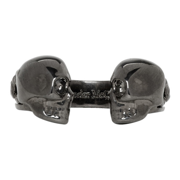 Photo: Alexander McQueen Gunmetal Twin Skull and Snake Ring