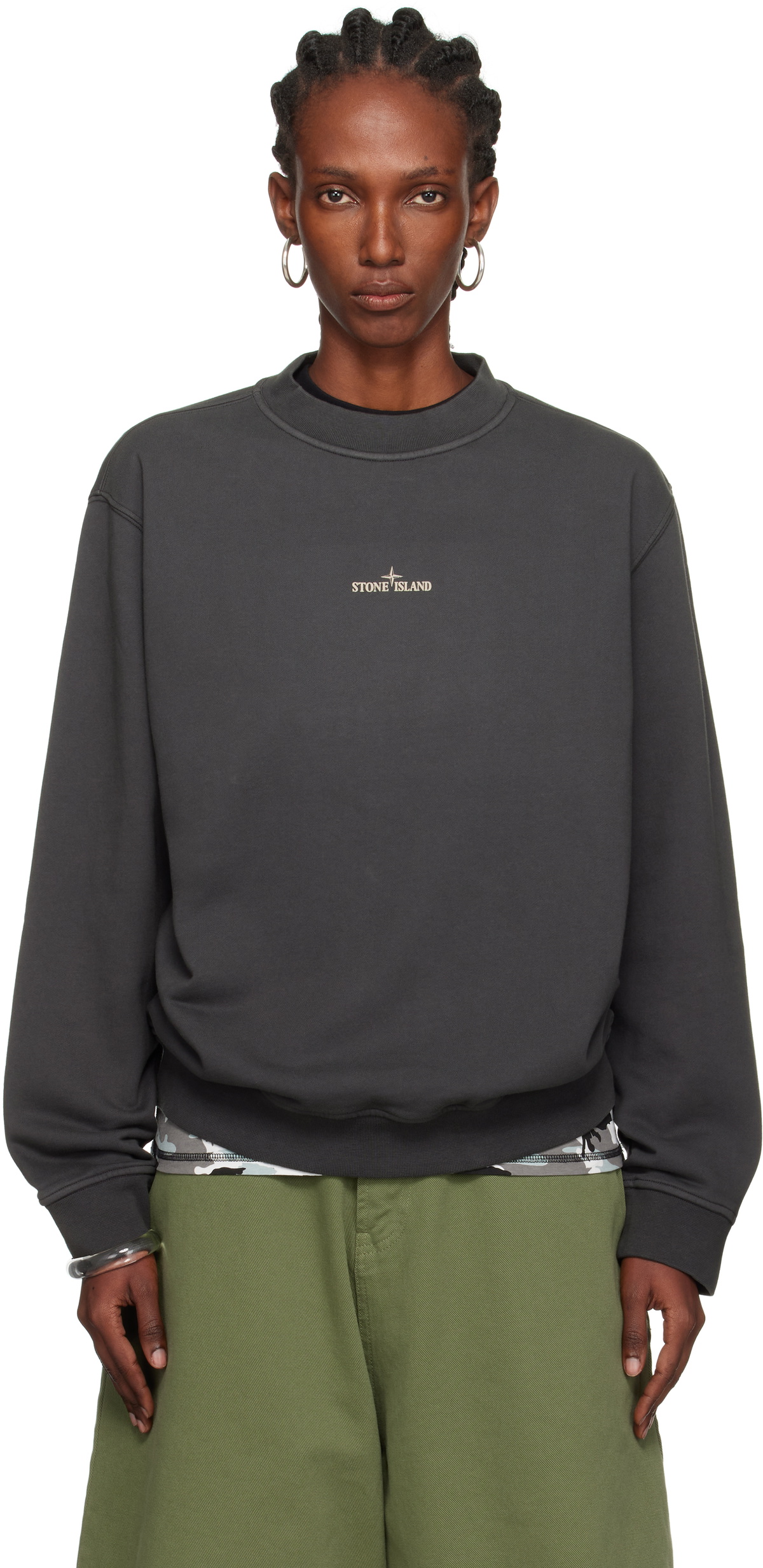 Stone Island Gray 6100018 Cotton Fleece Sweatshirt