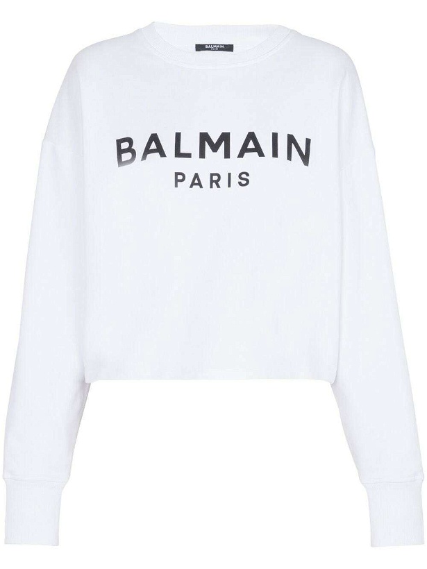 Photo: BALMAIN - Logo Organic Cotton Cropped Sweatshirt
