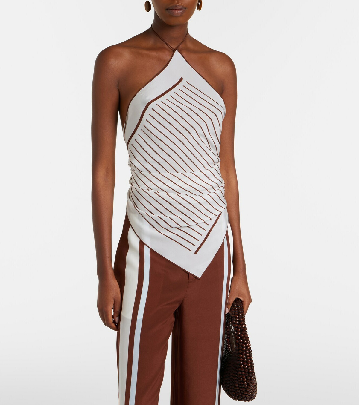 SIR Marais striped halterneck silk top